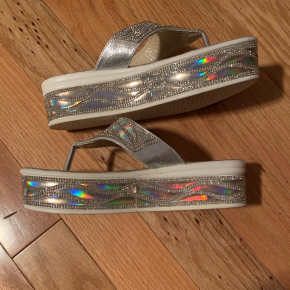Silver, super glittery,  platform sandals sz 8.5 - Picture 3 of 5